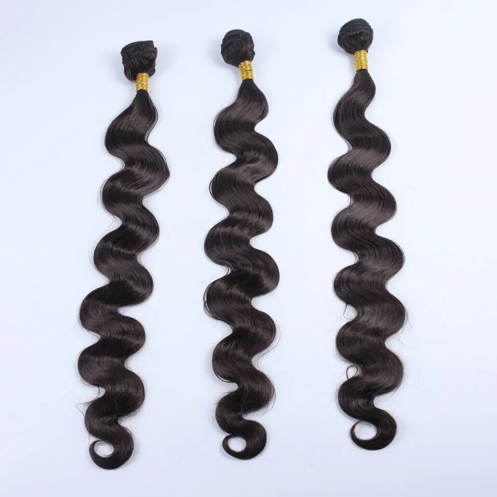 Rambut tenun warna hitam alami 1B, rambut sintetis tenun campuran bundel panjang coklat rambut ekstensi tubuh gelombang 100g