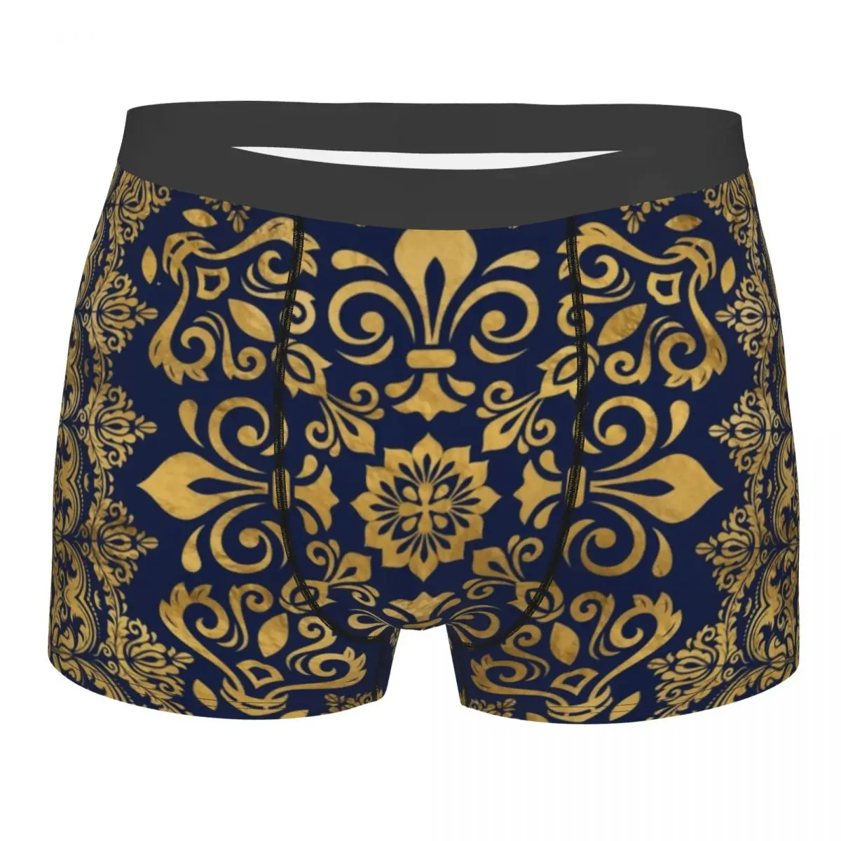 Custom Novelty Oriental Damask Fleur De Lis Boxers Shorts Underpants Comfortable Fleur-De-Lys Lily Flower Briefs Underwear