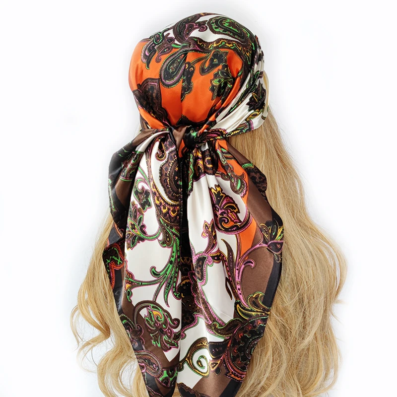 Neckerchief Shawl Wraps Print Silk Satin Scarf square Women Muslim Hijab Elegant Headband Bandana design brand foulard