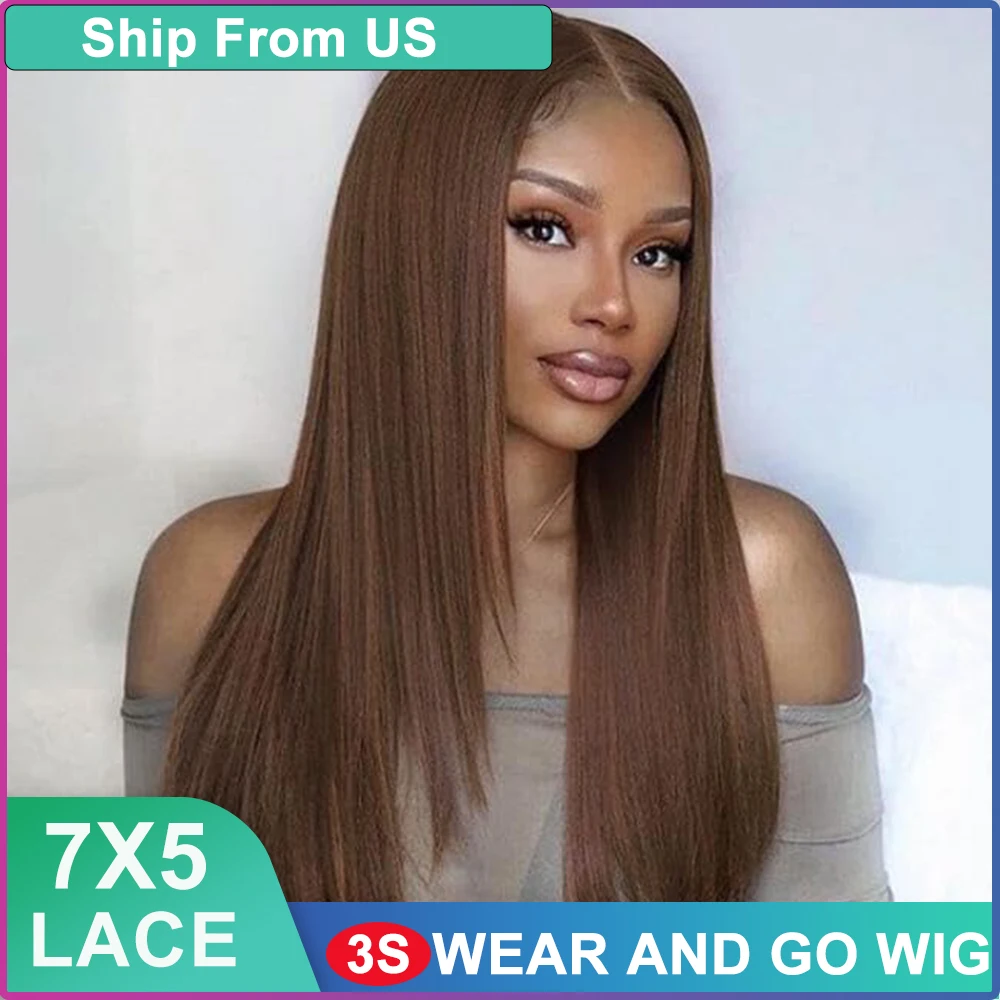 FABA Glueless Wigs Human Hair 40Inch Lace Front Human Hair Wig 7X5 Chocolate Brown Wigs  Pre Bleached For Young Women Mixed Wigs