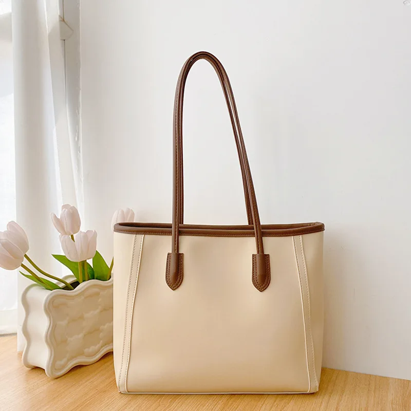 

New minimalist and large capacity PU vintage women's bag, casual commuting tote bag, one shoulder portable shoulder bag