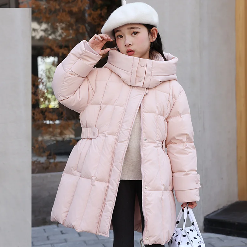 

Korean Winter Kids Girls Down Jakcet Hooded Strench Waist Puffer Jackets For Children Thicken Warm Teens Girls Parka Junior Coat