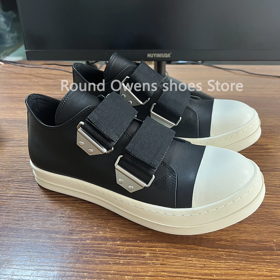 

26 SS Genuine Leather Casual Shoes Men Low Top Luxury Black Retro Vintage Hook-loop Strap Designer Ro Women Streetwear Sneakers
