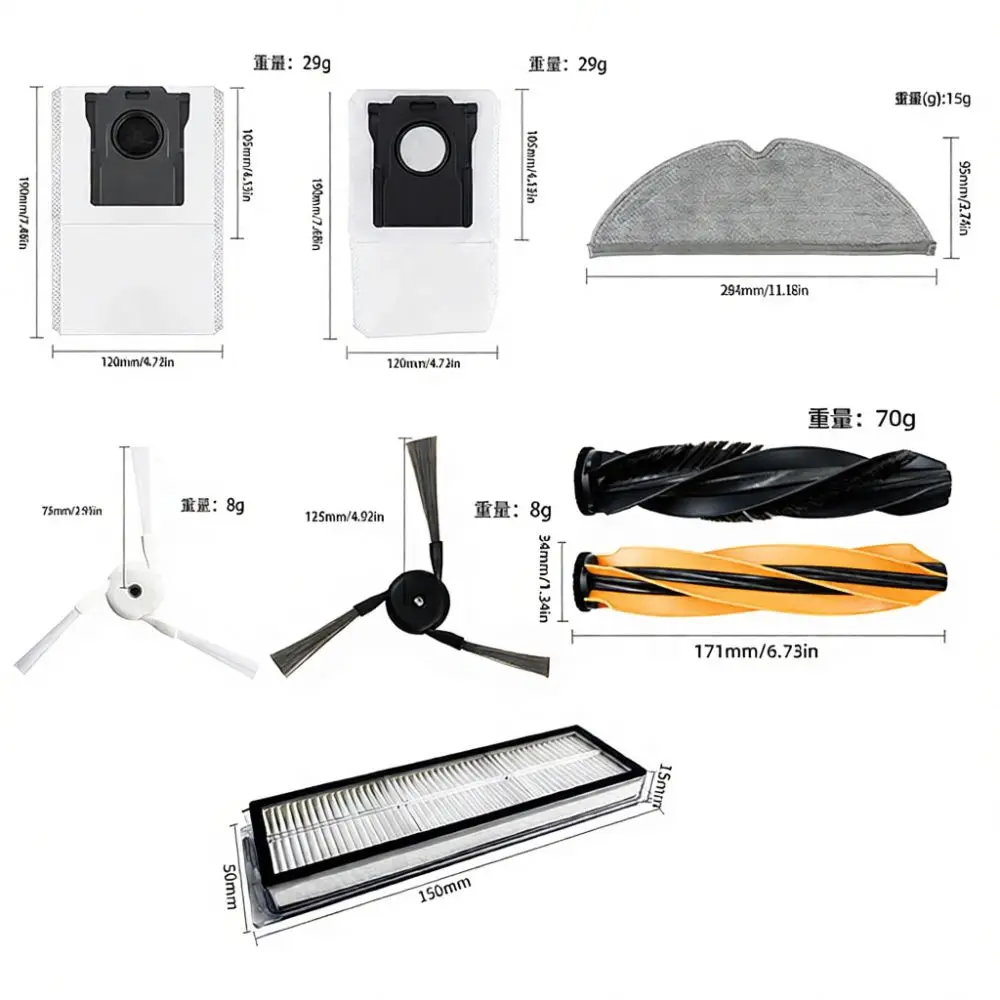 Replacement Parts Kit For Dreame D20 Pro Plus Sweeper Consumables Roller Brush Side Filter Mop Pads Dust Collector Bags
