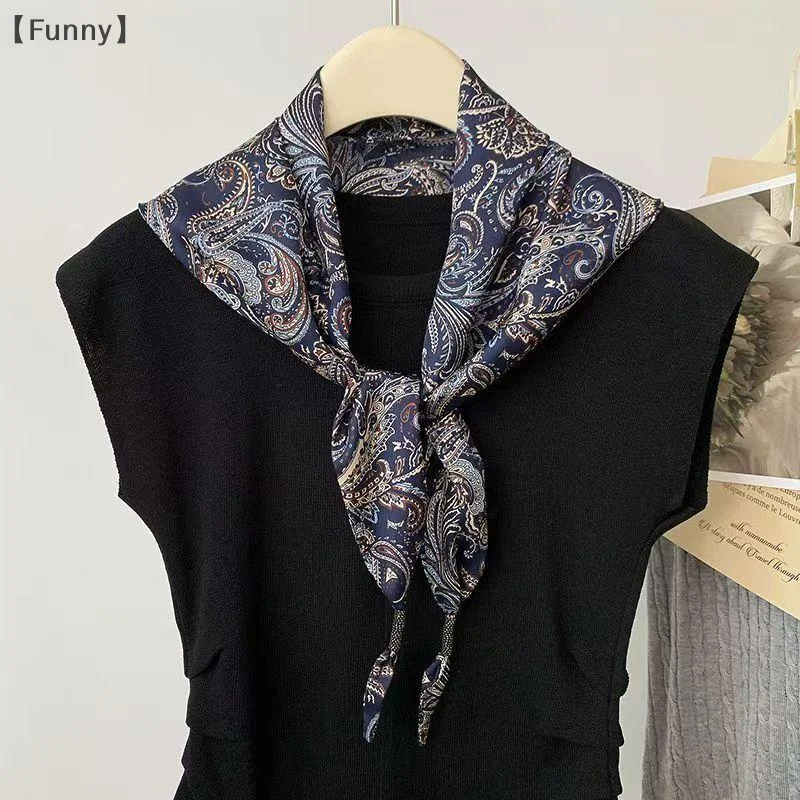 [مضحك] وشاح مثلث حريري للنساء مطبوع بحزام من نسيج قطني طويل للخصر، غلاف كتف أنيق على الطراز العتيق