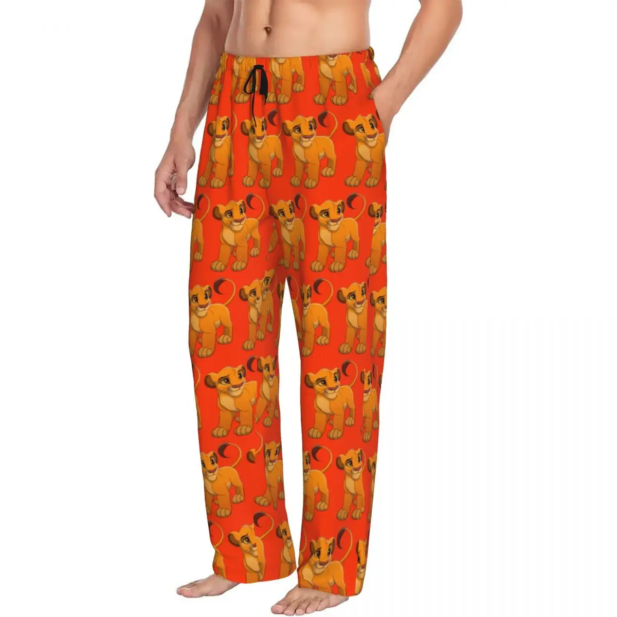 Custom Simba The King Lion Pajama Pants Men\'s Lounge Sleep Stretch Sleepwear Bottoms with Pockets