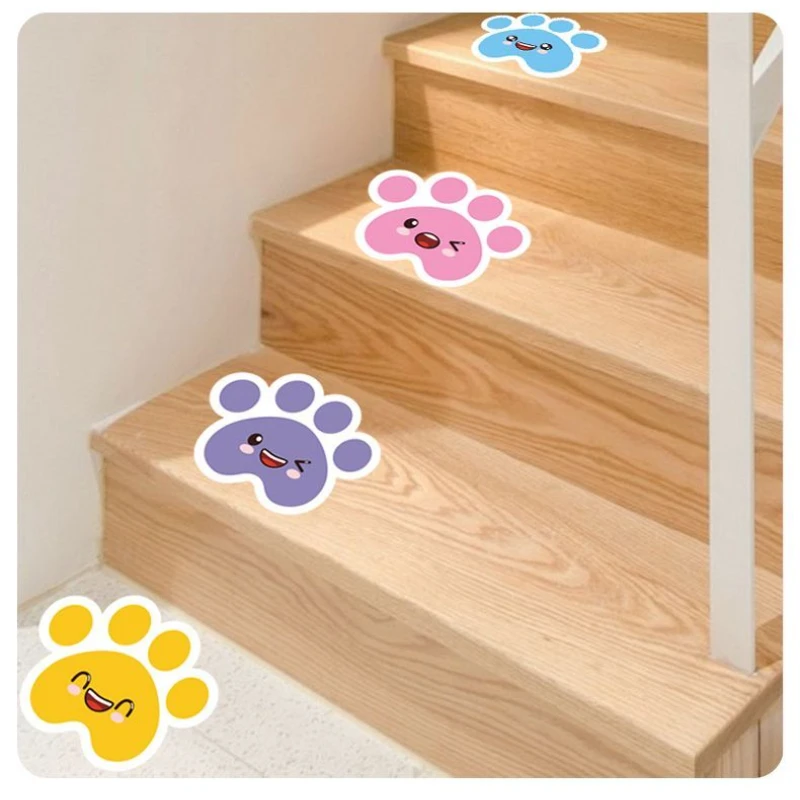 Autocollant de marches d'escalier pour enfants de la maternelle, décor de sol personnalisé, empreinte coordonnante, imperméable, mignon, nordique, petits pieds, affiche