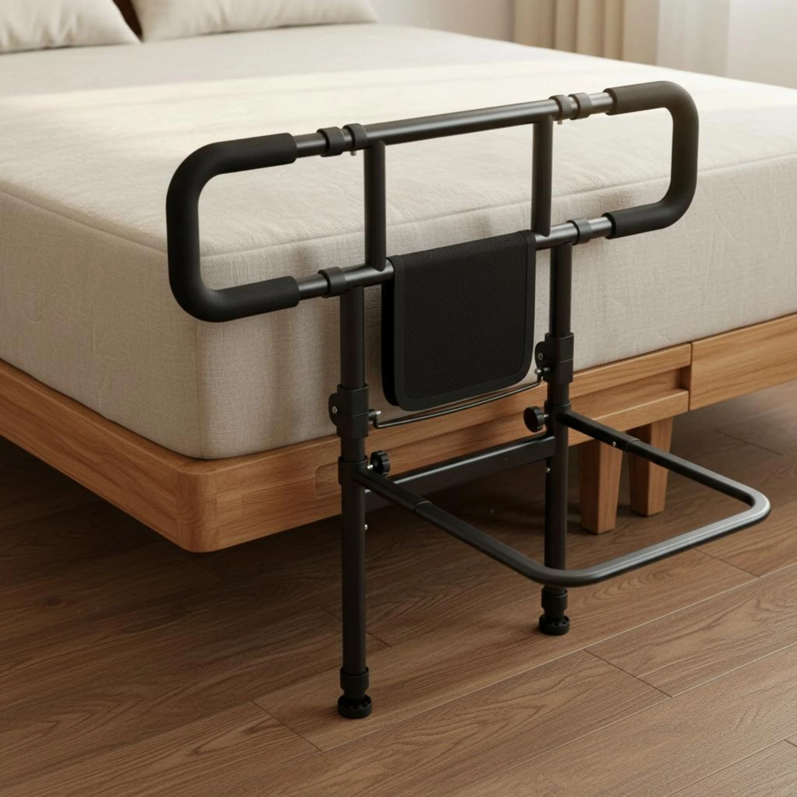 Bedside Assist Frame Foldable Folding Bed Support Rail Adjustable Bed Grab Bar Easy to Assemble Standing Aid Rail for Seniors