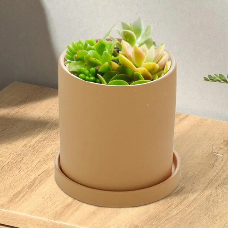 Ceramic Pot With Tray Decorative Cylinder Flower Pot Modern Succulents Flower Pots For Keep Strawberries Roses Plants Healthy