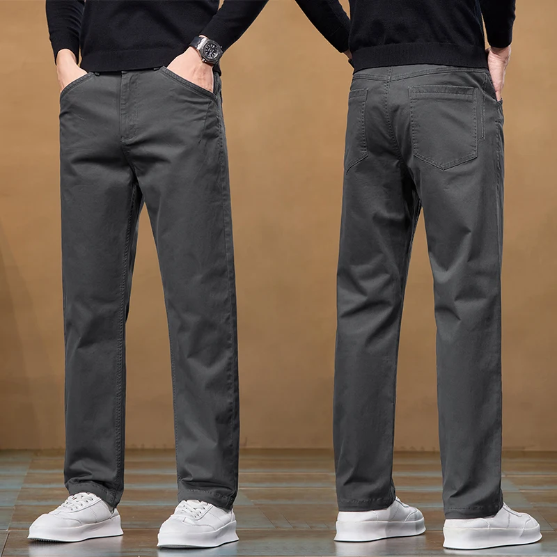 

Осенняя мужская одежда, свободные повседневные брюки, однотонные классические простые деловые прямые брюки, модные хлопковые эластичные мужские брюки