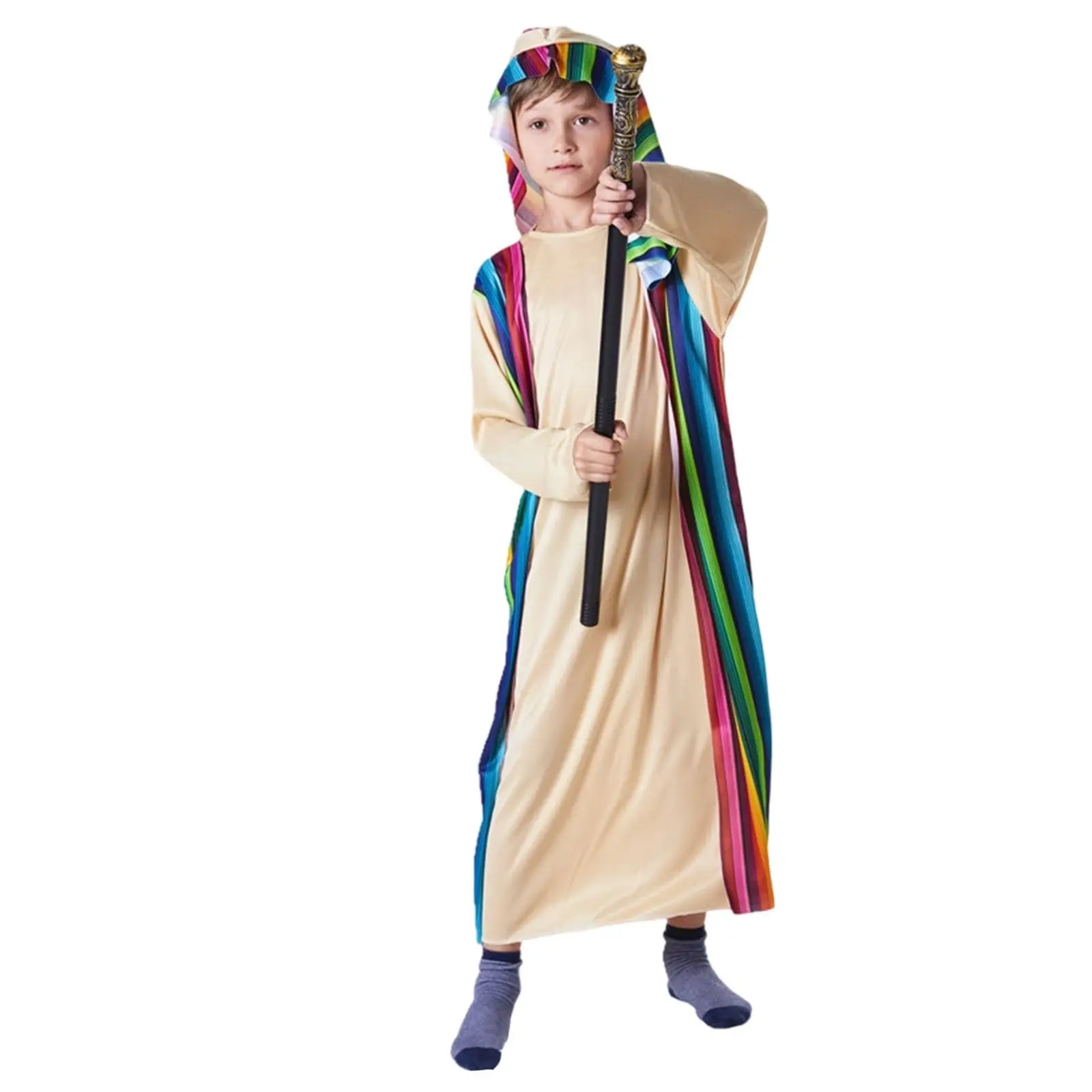 زي الصحراء للأولاد بيج قوس قزح مخطط رداء مقنع وشاح ربطة عنق العرقية لعب الأدوار مهرجان 2026 ملابس عصرية نابضة بالحياة Traje