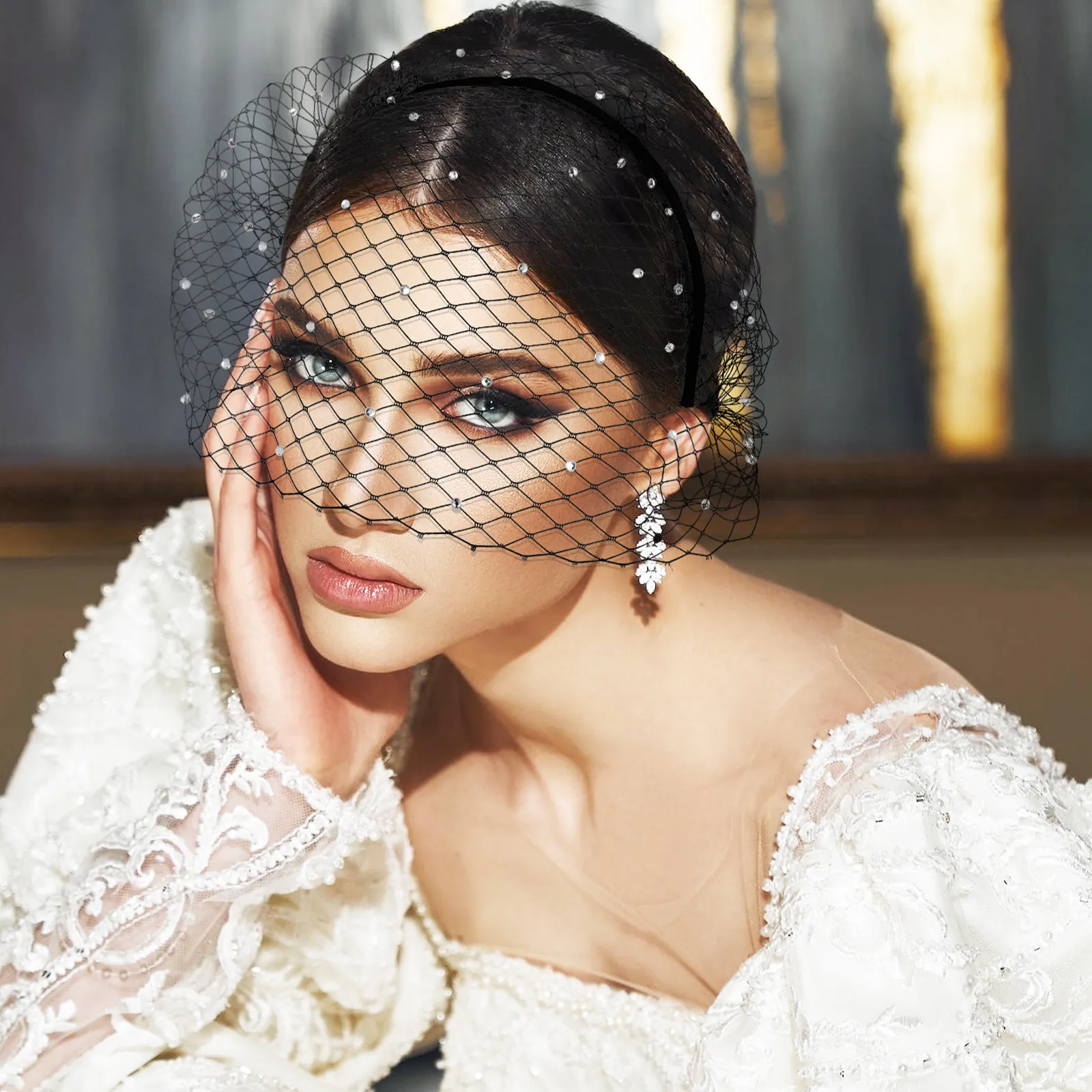

Черная сетчатая повязка на голову с вуалью-кейтерингом, аксессуар для волос, свадебный головной убор для чаепития, фасцинатор-кейтеринг для лица, черный