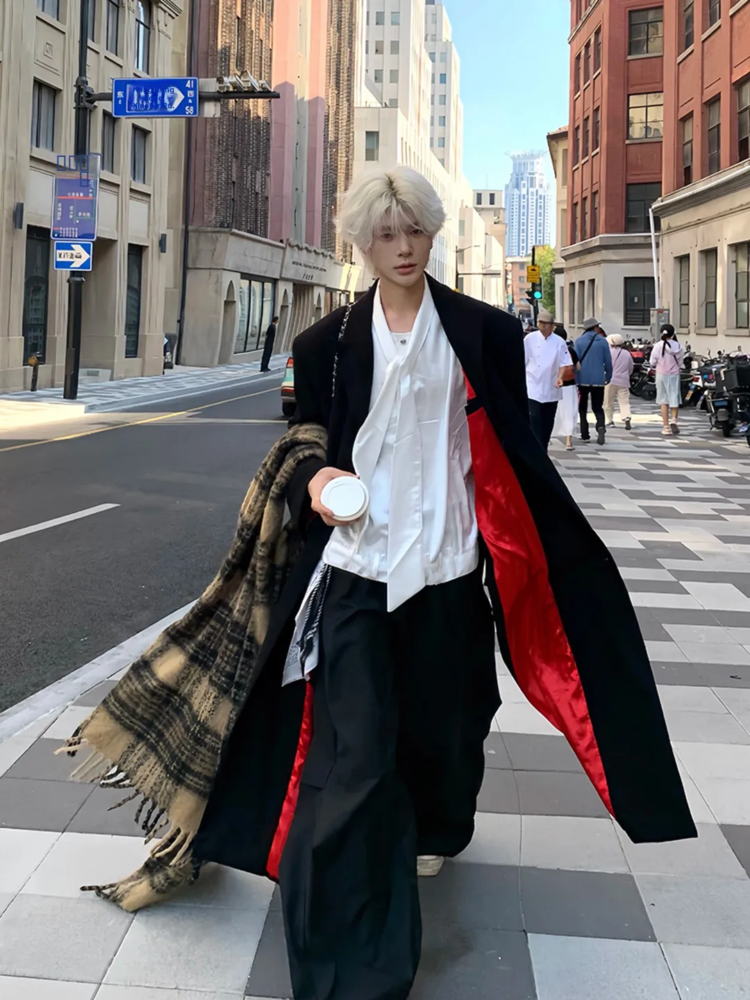 

Bla Red Inner Pad oulder Woolen Coat Men's Autumn Winter Mid-Length Side Slit Windbreaker Faionable Urban Sle Suit Ja...