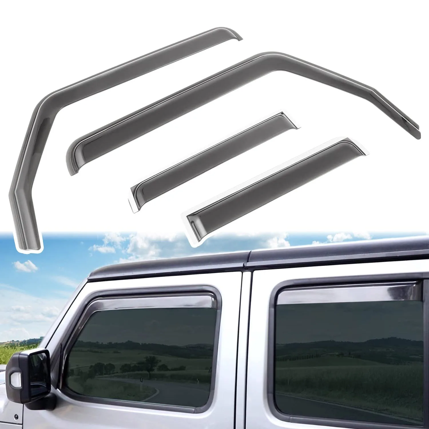 Car Window Sun Visor Deflectors Rain Shield Guards For Jeep Wrangler JK JL Gladiator JT 2007-2023 4 Door