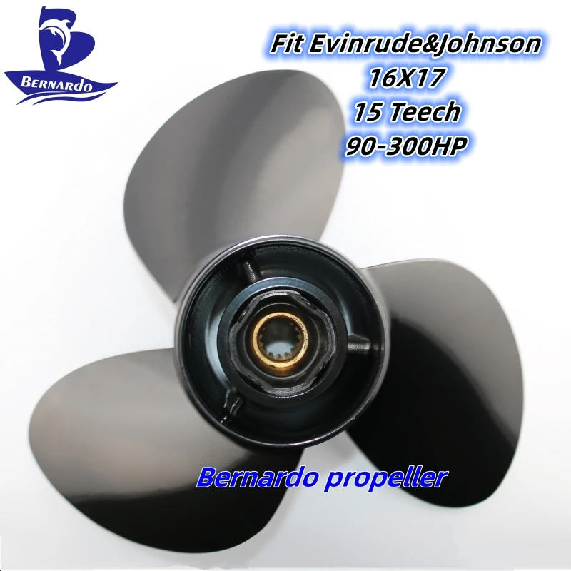 Bernardo Propeller 16X17 Fit Evinrude&Johnson Outboard Engine 90 100 115 130 140 300HP Aluminum Screw 3 Blade 15 Tooth Spline RH