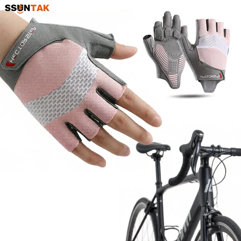 

SSUNTAK Breathable Half Finger Cycling Gloves Men Women Anti-Slip Shock-Absorbing Bike Glove for Bicycle Workout Gym Fitness
