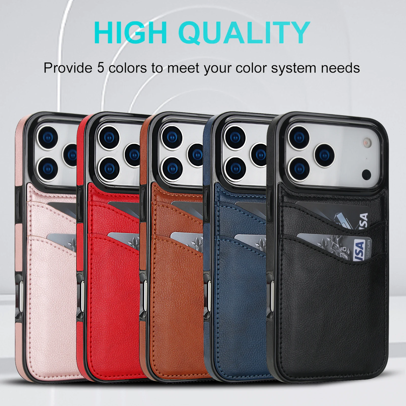 Skórzane etui na karty kredytowe, portfel, obudowa do iPhone 17 Pro Max 16e 16 15 18Pro Max, wstrząsoodporne, smukłe, matowe etui na telefon Funda — zdjęcie produktu 2
