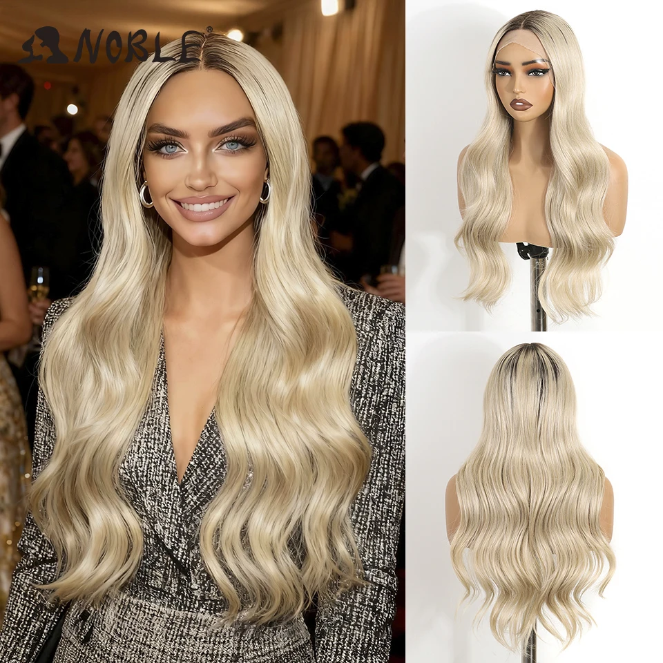 

Благородные синтетические парики фронта шнурка для женщин 26-дюймовый волнистый платиновый блондин Ombre парик Выделенный парик фронта шнурка Косплей парики шнурка