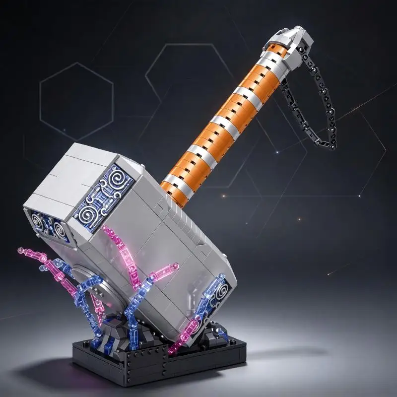 Thor Hammer Building Blocks, Detailed Model, DIY Assembly Ornament, Gift for Teens & Adult Hobby Collectors.