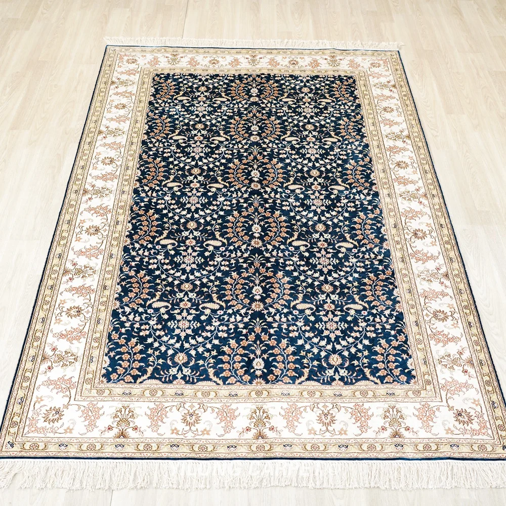 152x244cm Silk On Silk Estate Blue Hand Knotted Rugs Handmade Oriental Carpet (YJH272B)