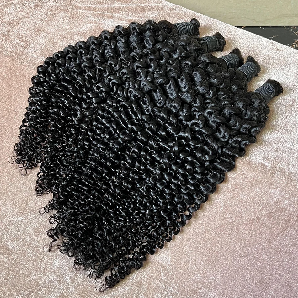 Deep Curly Human Hair Extension Bulk No Weft 10A Grade 26 Inches 100% Unprocessed Raw Virgin Hair #1B Natural Color For Braiding