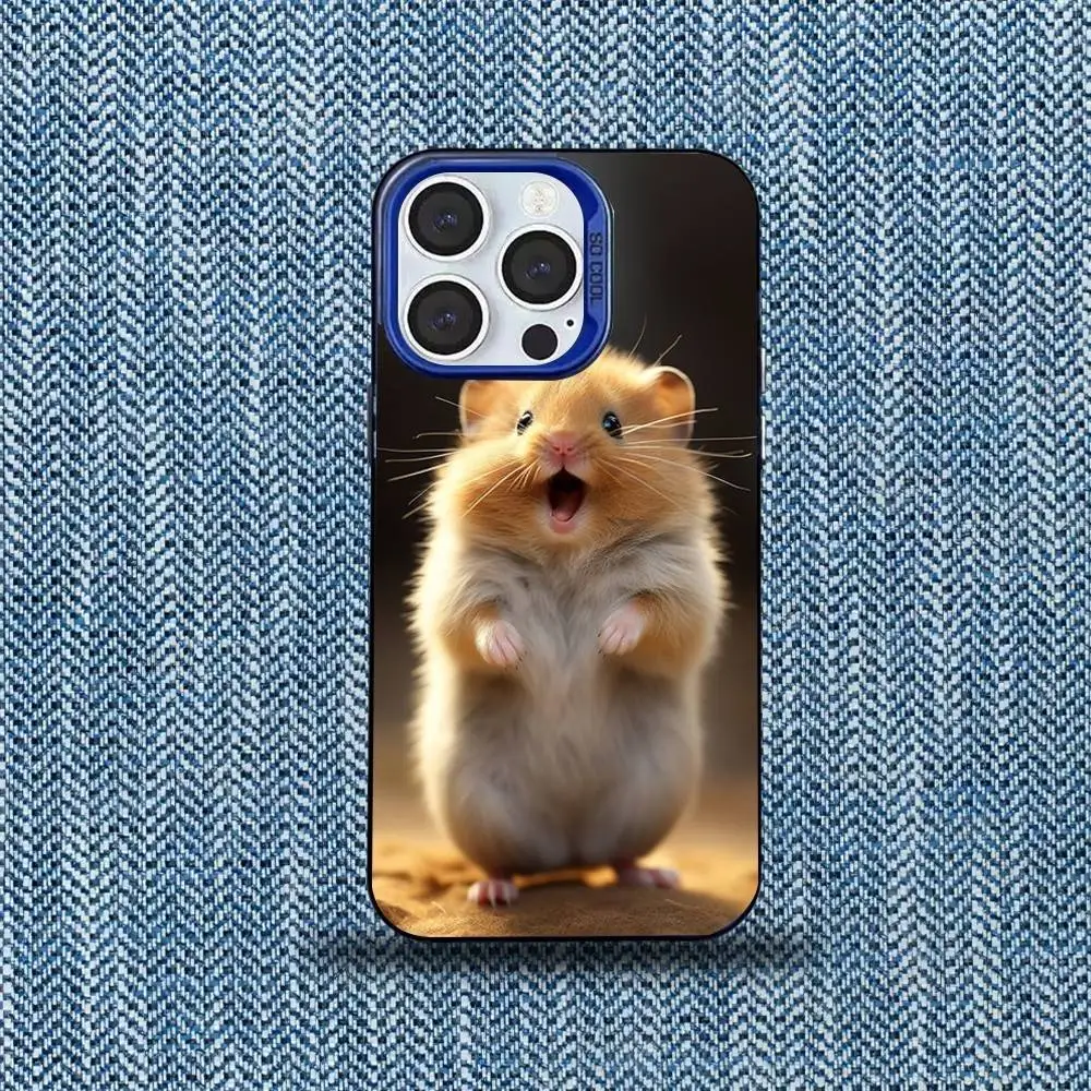 Etui na telefon Cute Lovely Pet Hamster do iPhone 16,15,14,13,12,11,Mini,Pro,SE,MAX Blue Matte Silicone Cover