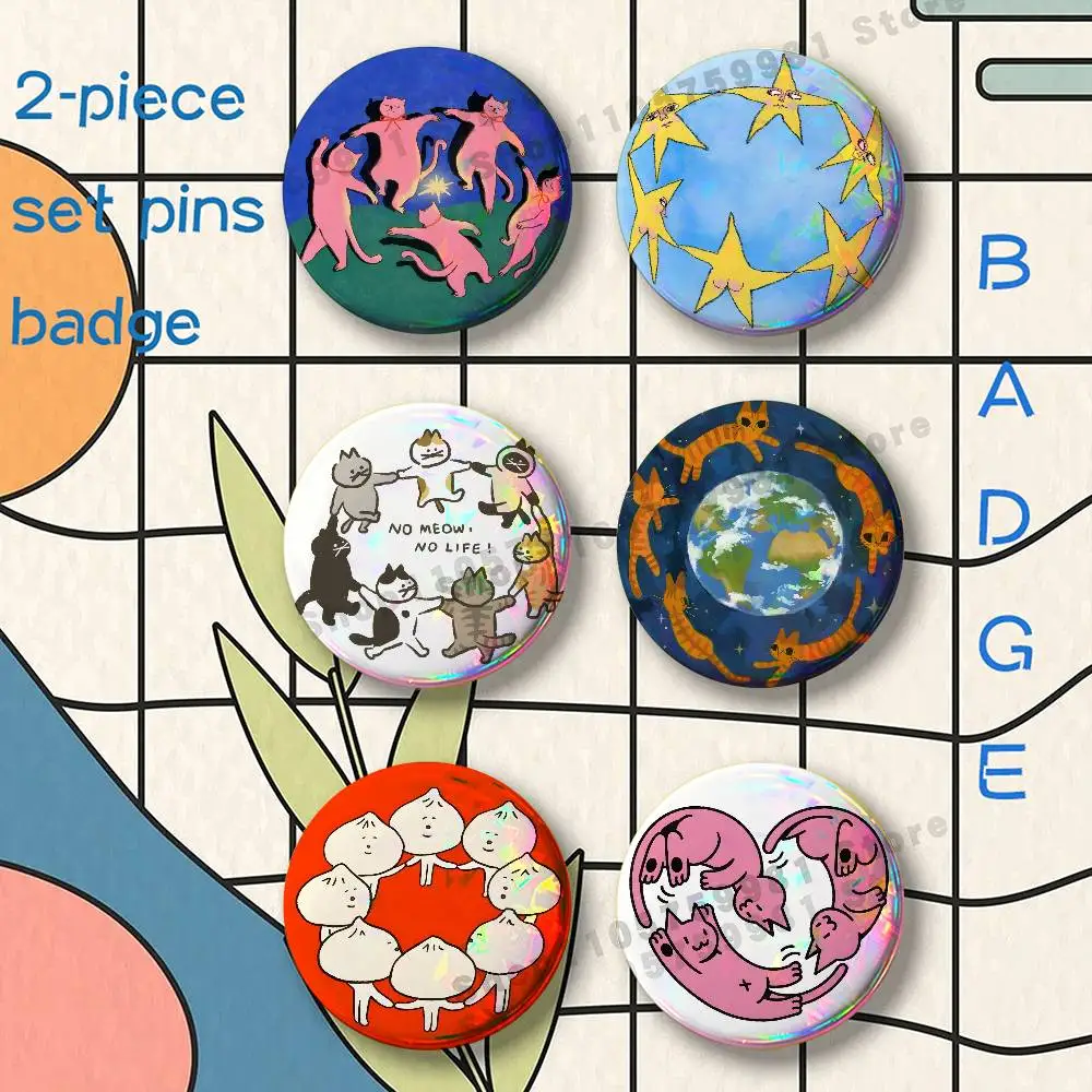 Happy The Dance Brooches for Backpack Accessories 25 32 44 58 75mm Round 2-piece set Free Mix