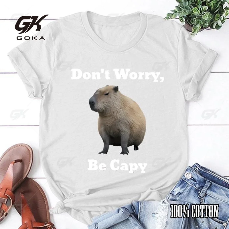 Capybara Don'T Worry Be Capy Printing T-Shirt Fashion Unisex Short Sleeve Summer Cool Hip Hop Top Tee