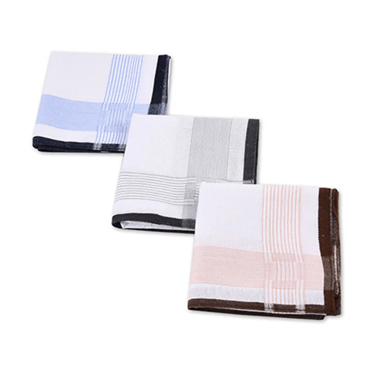 3Pcs 43x43cm Square Plaid Stripe Handkerchiefs Men Classic Vintage Pocket Cotton Towel Wedding Xmas Party Gift