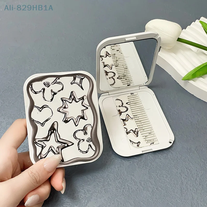 Cartoon Star Flip-Top Opvouwbare Make-Up Spiegel Draagbare Zakspiegel Vrouwen Rechthoek Cosmetische Make-Up Spiegel Met Kam