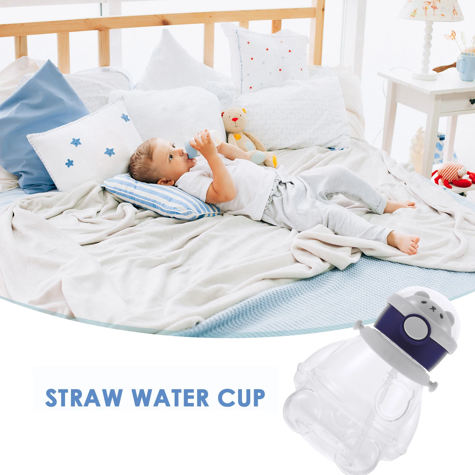 

Space Bear Large Capacity Gym Large Water Bottle Reusable PP Material Kids Adults Daily Intake Straw Bottle Student