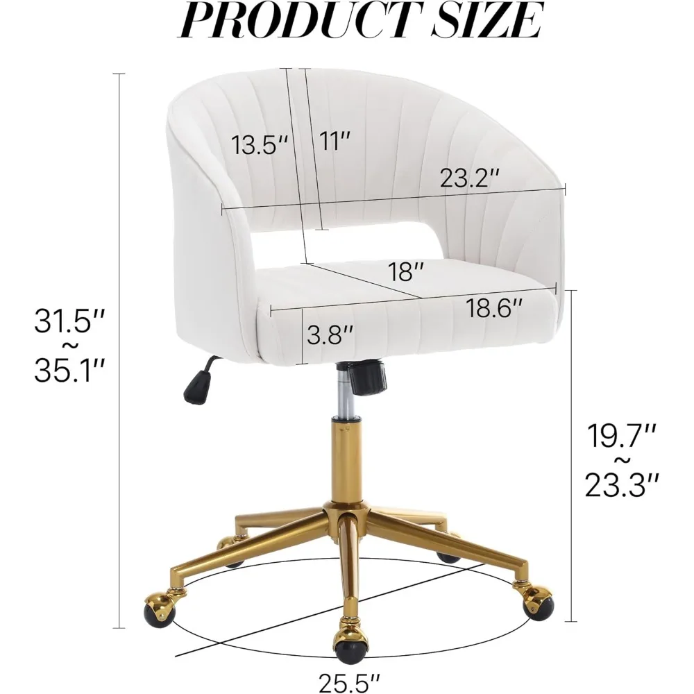Стул для домашнего офиса, вращающийся бархатный настольный стул, акцентное кресло, мягкие современные тафтинговые стулья, золотая основа для эргономичного учебного сиденья