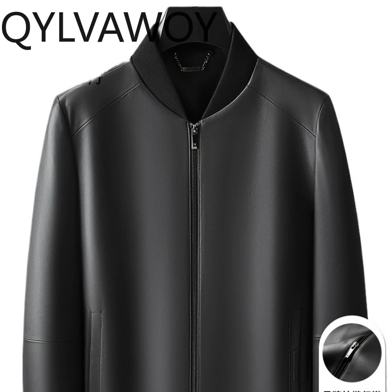 

QYLVAWOY 2200, осенне-зимняя мужская кожаная куртка из натуральной овчины, элитная повседневная верхняя одежда с бейсбольным воротником, мужская одежда, пальто LJ2617