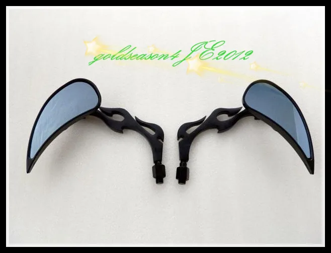 UNIVERSAL MOTORCYCLE BLACK TEARDROP FLAME HANDLEBAR SIDE REAR VIEW MIRRORS