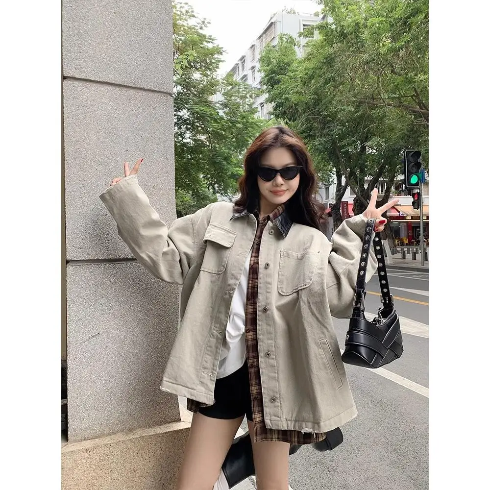 

Мужская джинсовая куртка с воротником из искусственной кожи, осенне-зимняя, в стиле американского стритстайла, унисекс, для пар