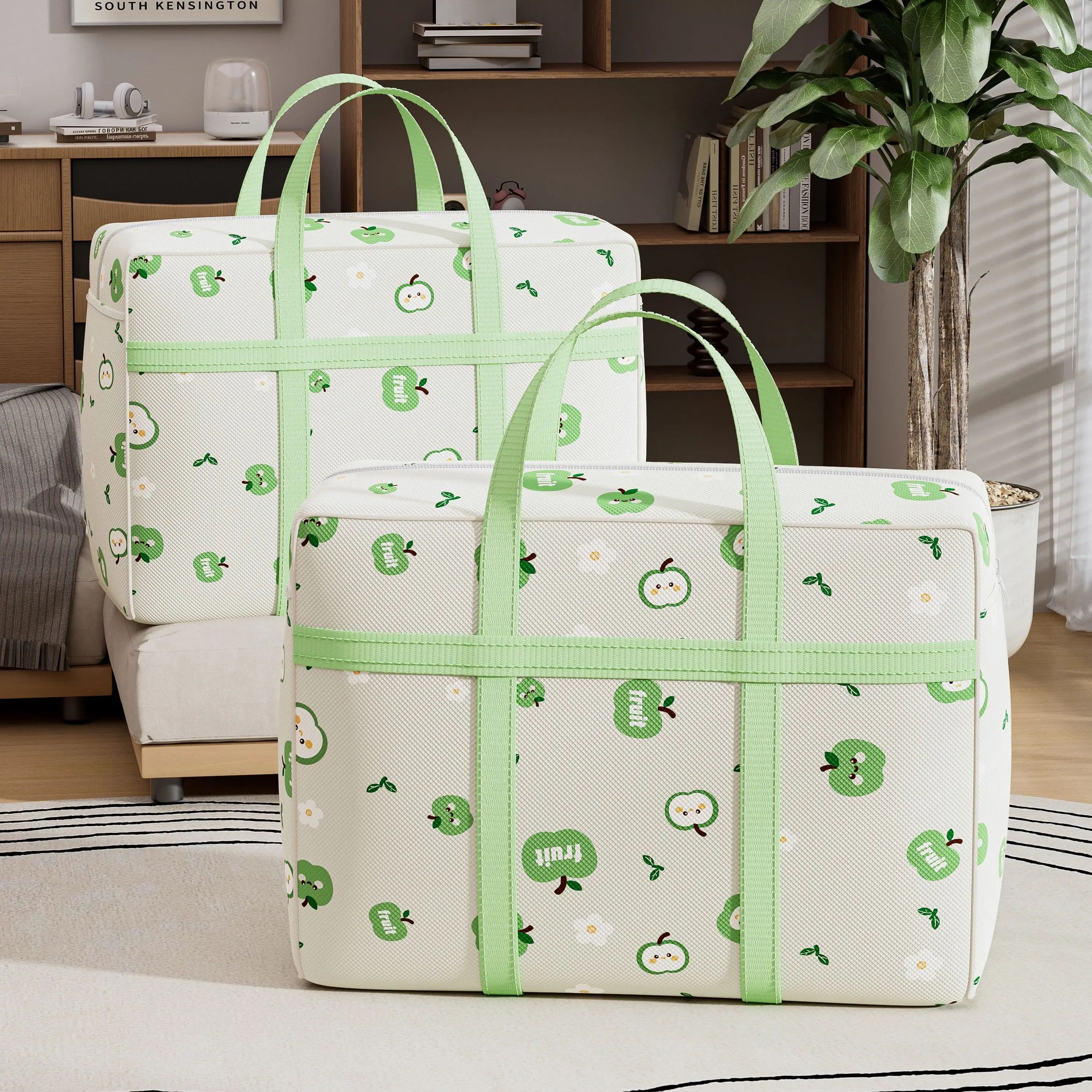 1pc 대용량 귀여운 녹색 사과 프린트 이동식 보관 가 - Baby Clothing Storage 리뷰 및 가격