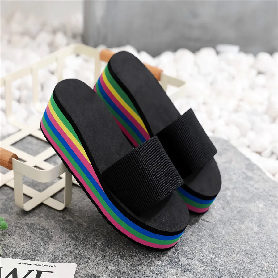 Summer Women\'s Flip Flops Fashion Bohemian Rainbow Female Beach Flip Flops Casual Flat Ladies Slipper Comfortable Women Shoes