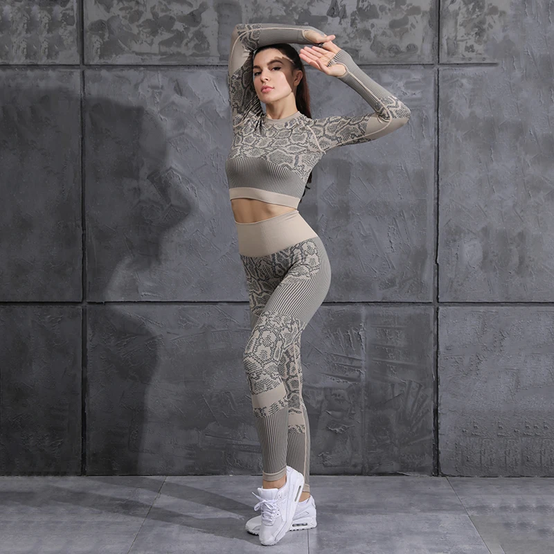 

2022 Stylish Seamless Serpentine Fitness Butt Lift Yoga Pants Quick Dry Fitness 2 Piece Women's Sport Yoga Suit