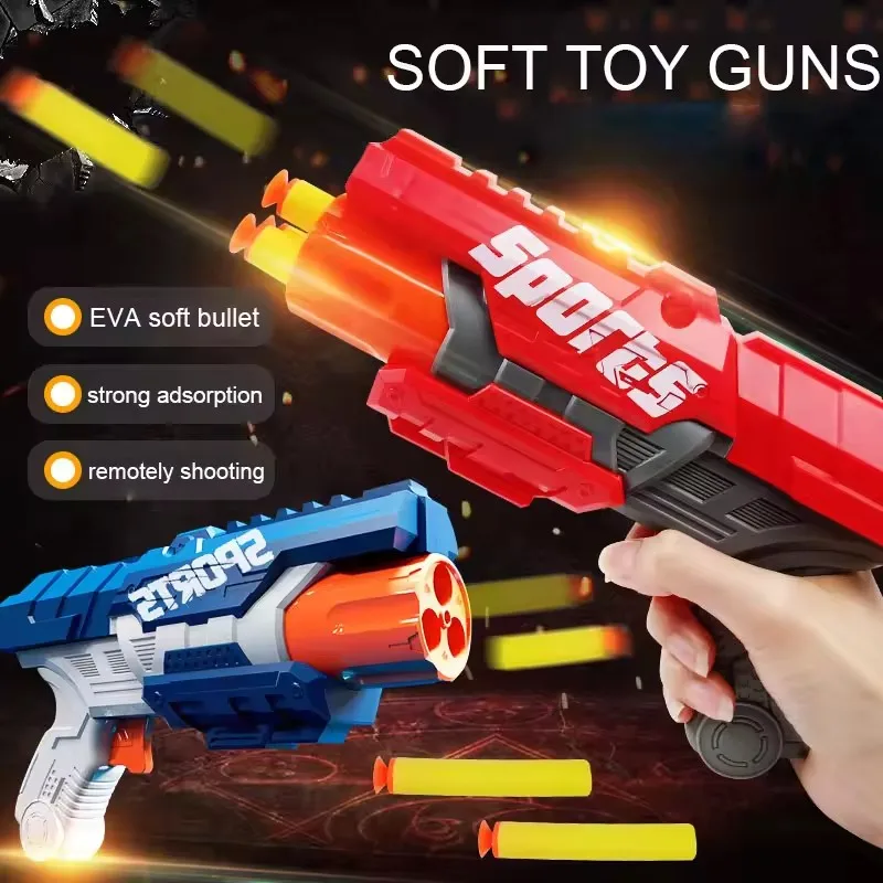 Bambini Proiettili morbidi Pistole Giocattoli Air Powered Sicurezza Eva Pistole a proiettile morbide Freccette Airsoft Foro cavo Testa Schiuma Dardo Tiro Pistole giocattolo
