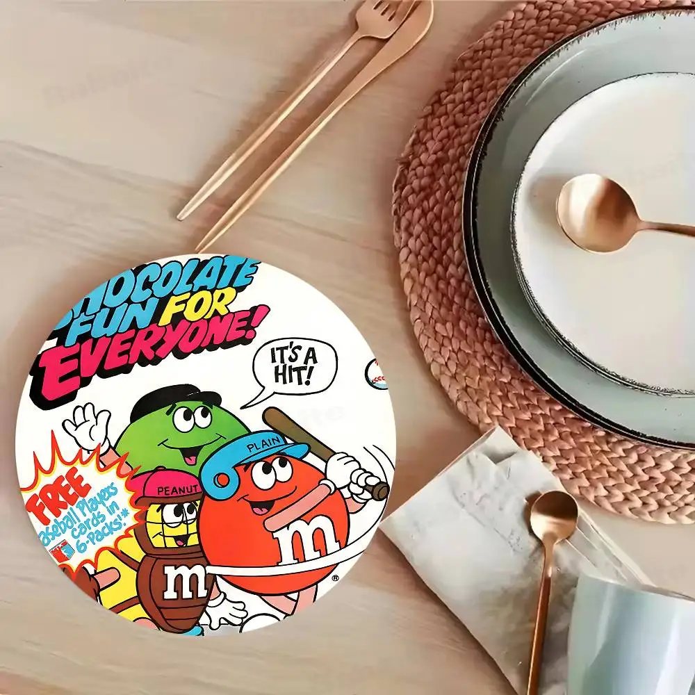 Candy M-MS C-Chocolate M&M'S Natural Wood Coaster Creative Cartoon Absorbent Cushion Coffee Mug Bowl Cushion Insulation Cushion