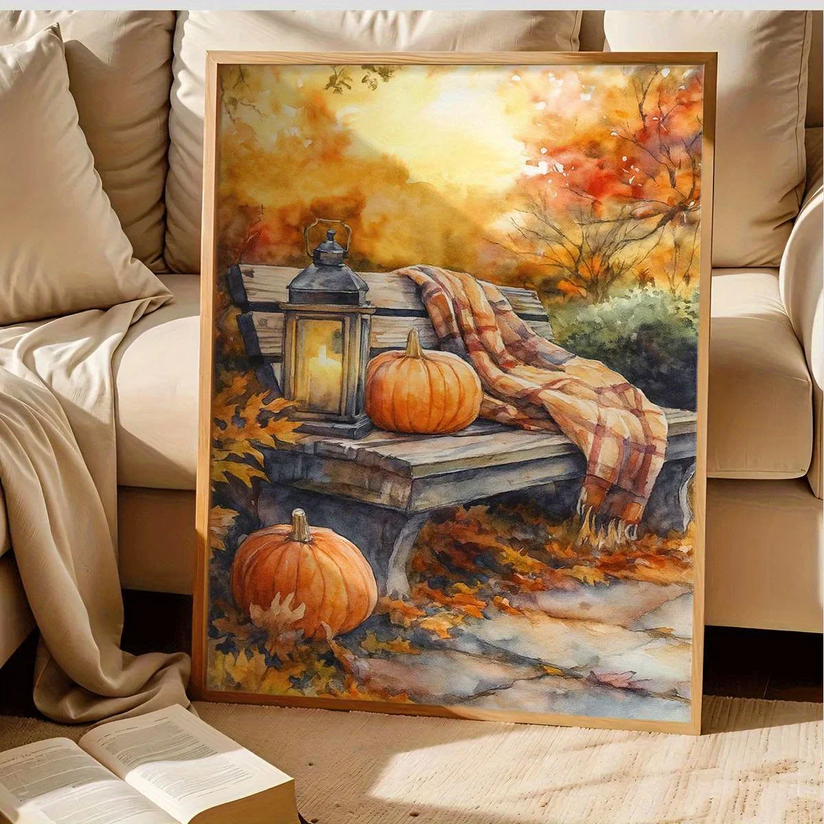 Frameless canvas paintings,Autumn Pumpkin Lanterns Harvest-themed Canvas Poster Modern Living Rooms Kitchens  Dining Areas As Ha