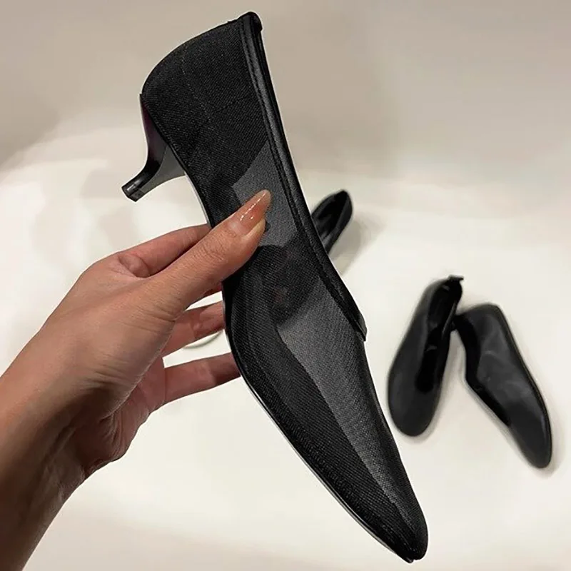 

Новые черные сетчатые женские туфли-лодочки на высоком каблуке с круглым носком, женские пикантные модельные туфли с неглубоким носком, женские сандалии, женские сандалии