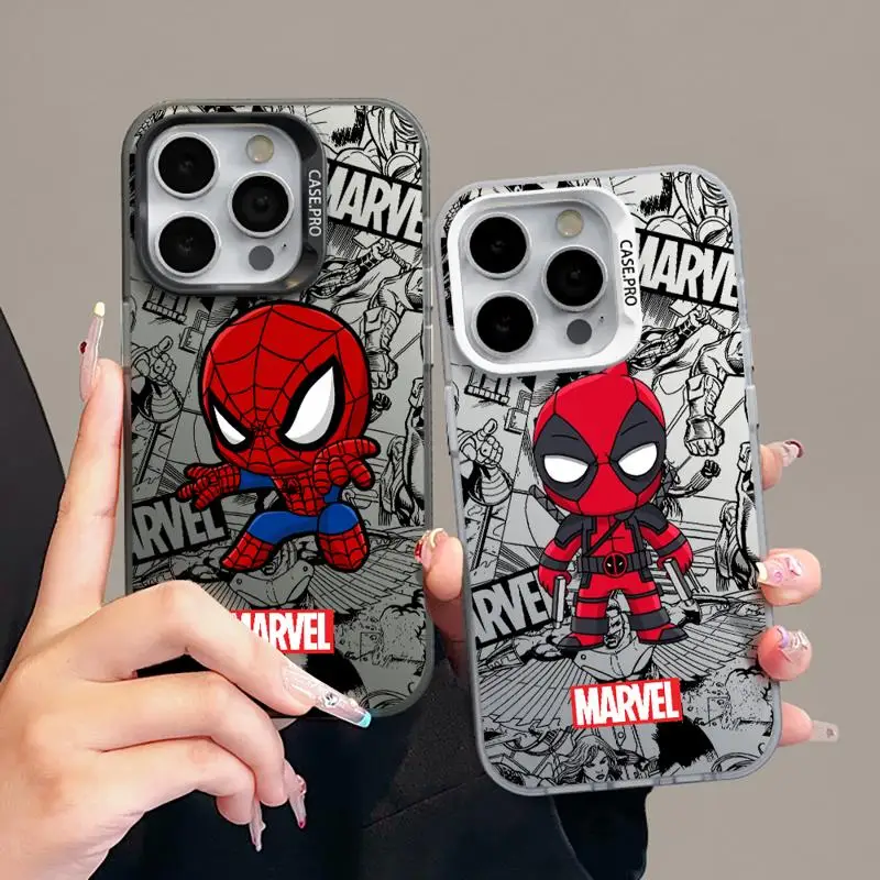 Cartoon Deadpool SpiderMan Case for Apple iPhone 11 13 15 Pro Max 14 Plus 12 Mini Back Phone Cover Shockproof Protective Funda