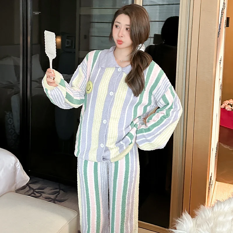 set-pigiama-nero-da-donna-in-pile-peloso-tinta-unita-per-casa-e-ufficio-morbido-come-un-nuvola-scollo-a-v-maniche-lunghe-pantaloni-capri-termico-e-confortevole