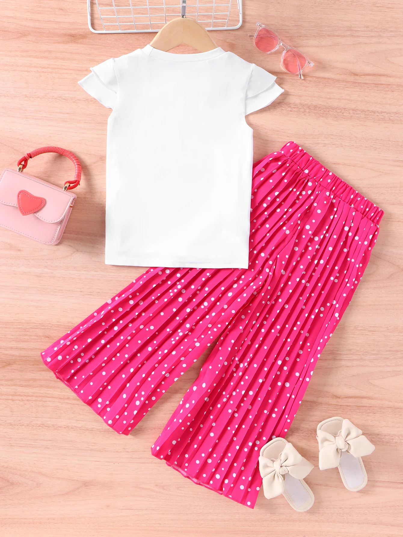 2023 Summer Baby Girls Cartoon Personality Profile Picture Short Sleeves T-shirt+Casual Baggy Pants Two-piece Suit For 2-7Y Kids