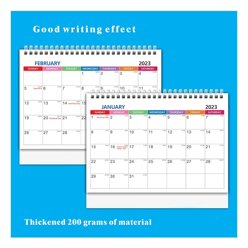 Calendario de escritorio de 2 piezas Calendario con tapa de pie Calendario de escritorio de 12 meses Calendario de pie, con bloques en blanco F