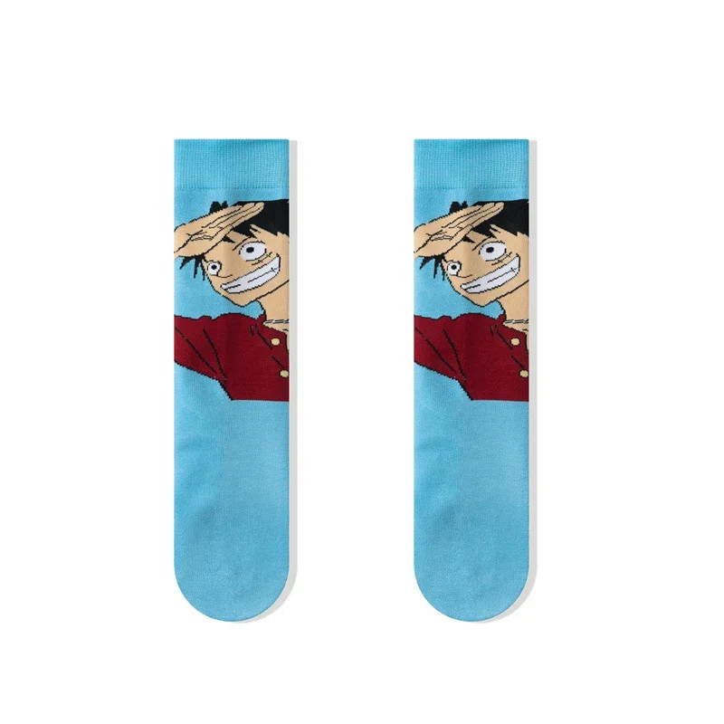 One Piece Anime Socks Cartoon Luffy Chopper Medium Long Breathable Cotton Socks Fall Winter Men Creative Casual Sports Sock Gift