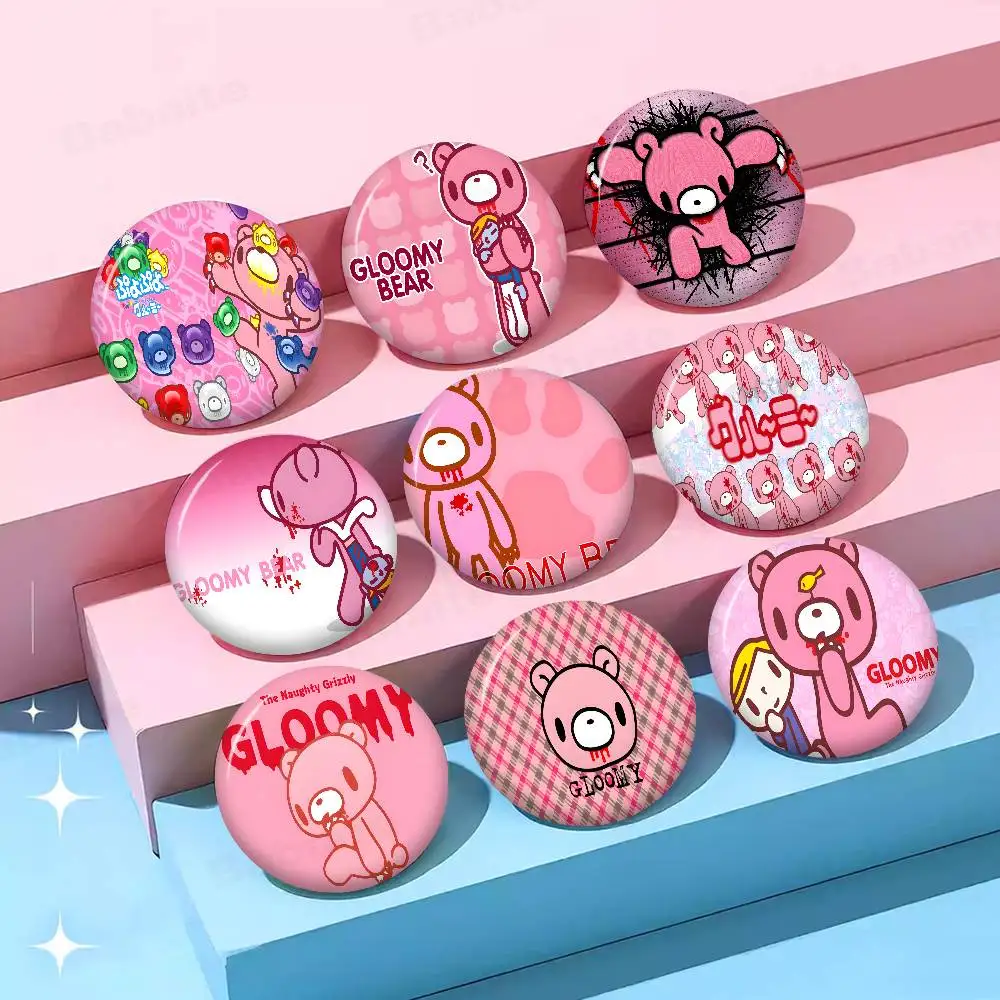 Cartoon G-Gloomy Bear Round Button Pins Slogan Creative Brooches Backpack Clothes Decoration Fashion Cartoon Jewelry Gifts