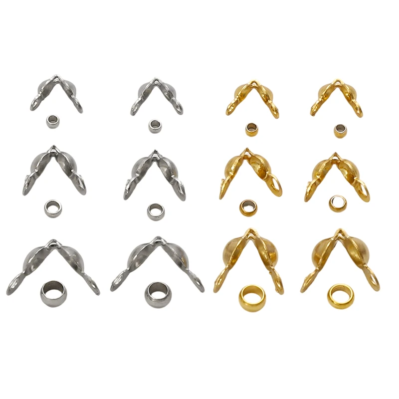 

50pcs/lot Stainless Steel Gold Plated Connector Clasp Crimp End Beads for Bracelet Necklace Chains DIY Jewelry Making Supplies