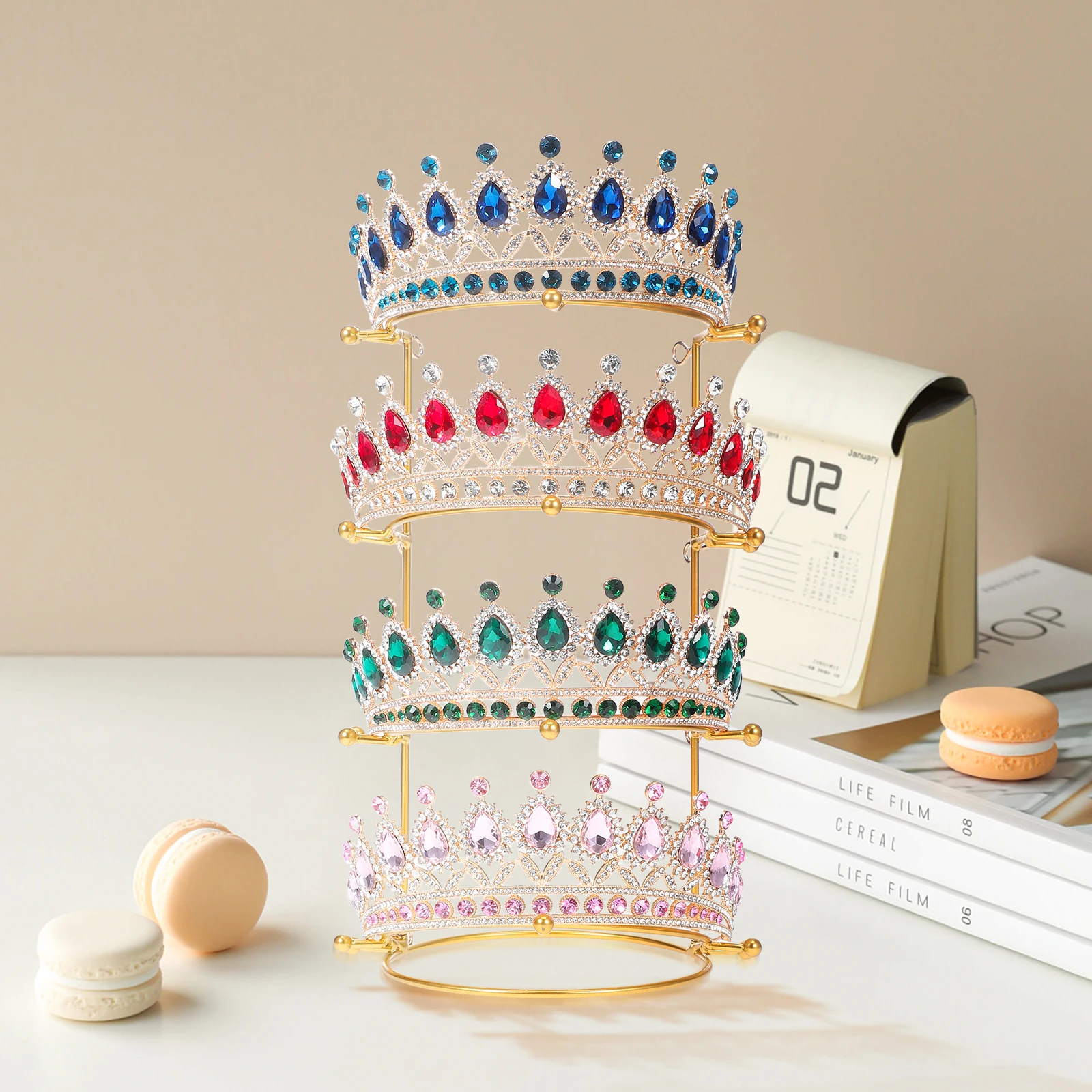 

4-tier Crown Display Rack Zinc Alloy Bride Headband Holder Storage Organizer Metal HairbandsBracket Jewelry Display Stand